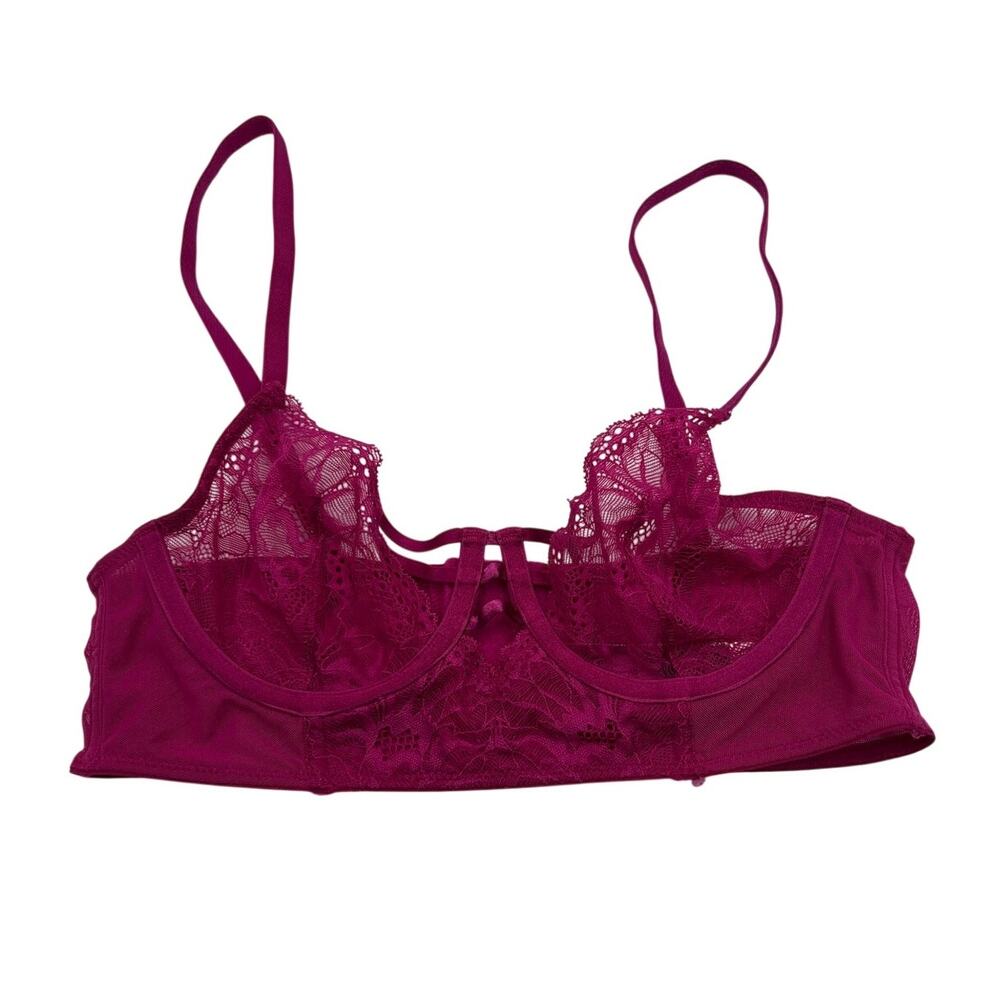 Adore Me Bra Longline Lace Strappy Balconette Underwire Back Closure Pink 32C